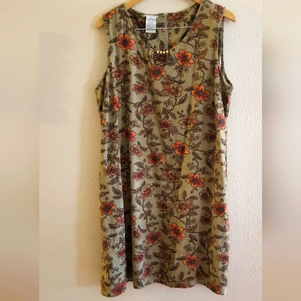 Floral Beaded Rust Olive Sleeveless Tunic